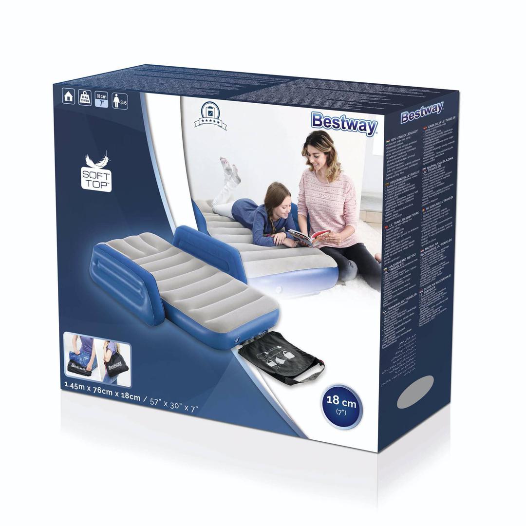 Bestway 1-Person Inflatable Air Bed for Kids Blue & Gray (76 x 145 x 18 cm)OutdoorOffers comfortable, peaceful & pleasant sleep time for your little ones while camping outside or staying indoors Ideal for children from 3 to 6 years old Features two armres